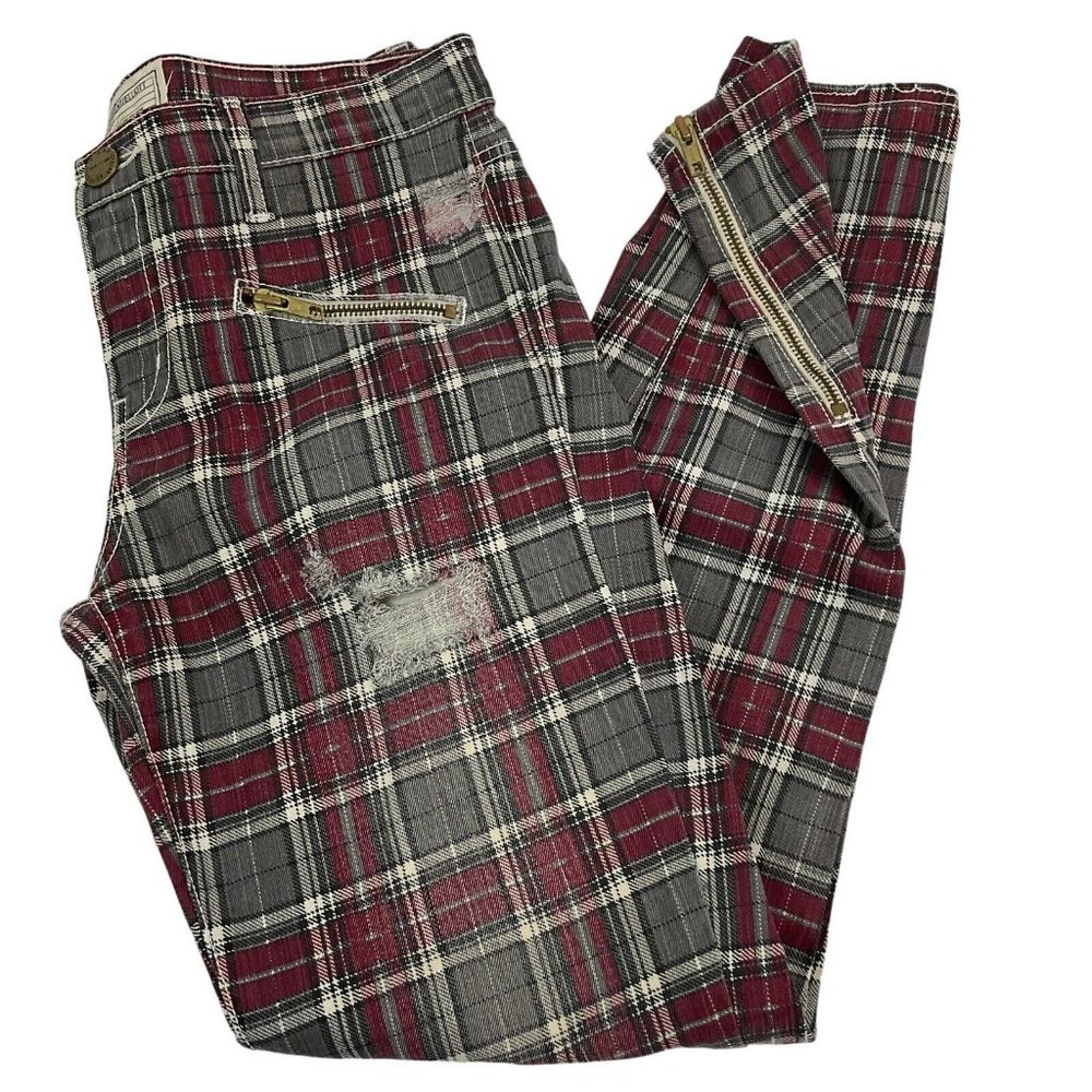 Current/Elliott Jeans Women's Sz 27 Red Plaid The Soho Zip Stiletto Skinny Nwot - Picture 3 of 14